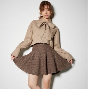 Rienda Gyaru Ryousangata Taupe Brown Sparkly Tweed A Line Skater Skirt